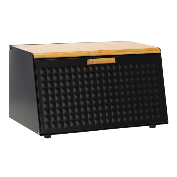 BREAD BOX HIBISCO - ENAMELED WITH BAMBOO LID 35,5 X 17 X 19,5 CM BLACK