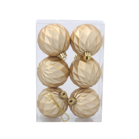 SET OF 6 GEOMETRIC BAUBLES 6 CM RED/GOLD/SILVER