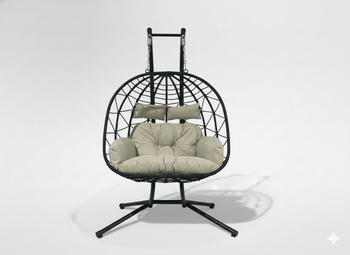 FOTEL WISZĄCY PODWÓJNY SKŁADANY LUVO CZARNY, PODUSZKA - JASNY SZARY, RAMA - CZARNA