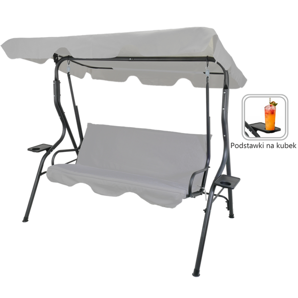 HUŚTAWKA OGRODOWA 170 x 110 x 153 cm SZARA BEZ POD. Z PODSTAWKAMI NA KUBEK