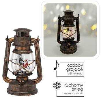 Vianočný lampión 14,5 x 11,7 x 24,5 / 35,5 CM S LED VLOŽKOU HUDBA - HNEDÝ - MIKULÁŠ S VÍKENDOM *9362