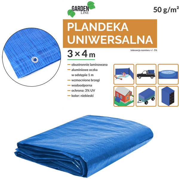 PLACHTA 3 x 4 M (+/- 5%) 50GSM 3%UV MODRÁ *4089