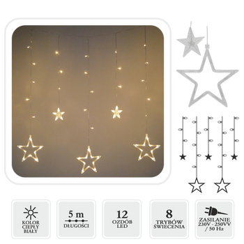 LED OSVETLENIE ZÁCLONA HVIEZDIČKY 138L DĹŽKA 3 + 2 M TEPLÁ BIELA VNÚTORNÉ/POUZE *3997