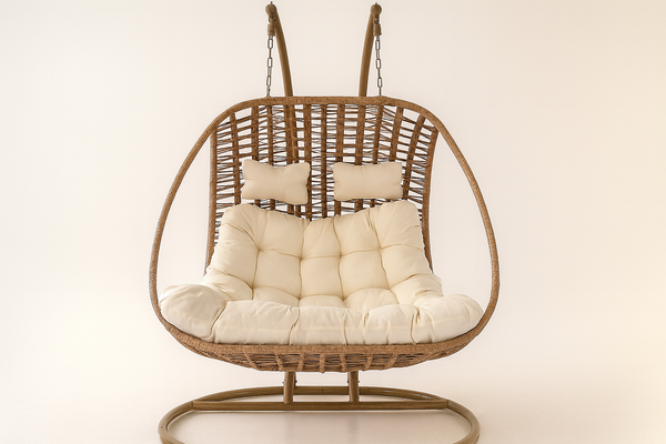 HANGING CHAIR SURI - NATURE CHAIR, CREAM CUSHION, NATURE FRAME