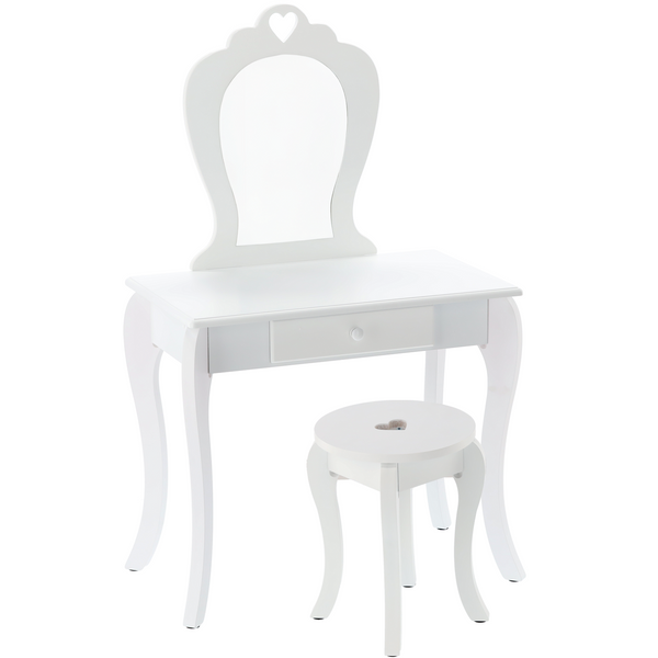 SMALL COSMETIC DRESSING TABLE WHITE WITH MIRROR + STOOL