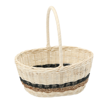 KOSZYK RATTANOWY 26 x 21 x 12/26 CM Z UCHWYTEM - BIAŁY Z CZARNYM I NATURALNYM *7367