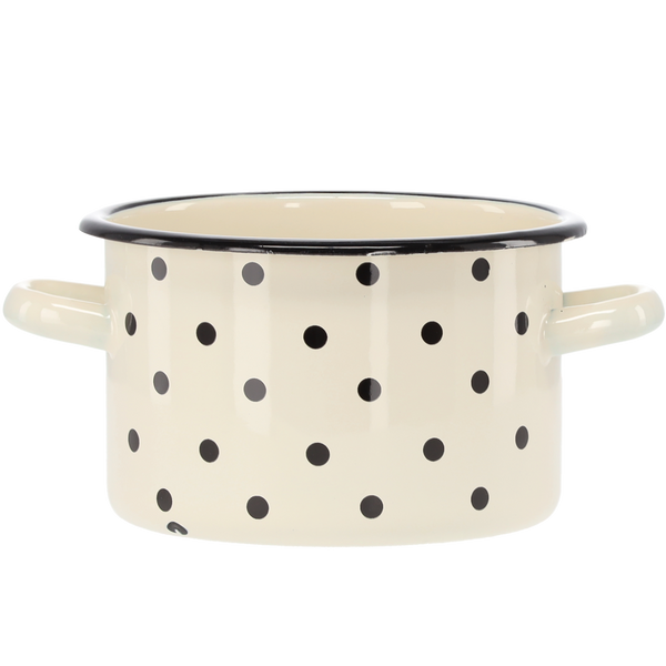 GARNEK EMALIOWANY 2 L 16 CM BIAŁY KROPKI *3356