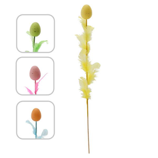 DECORAȚIUNE DE PAȘTE PE UN BEȚIȘOR - OU CU PENE 45 CM MIX 4 CULORI ambalaj=12buc *9502