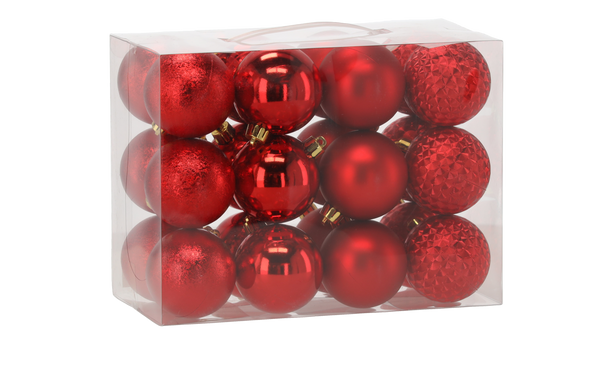 SET OF 24 BAUBLES 6 CM RED/GOLD/SILVER