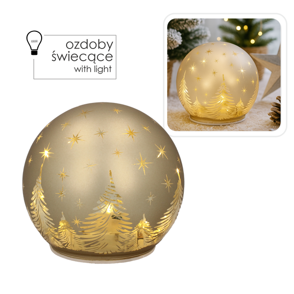 SKLENENÝ KULIČKA - ZLATO V LED ŠIŠKÁCH 12 x 11 CM bal=4ks *1846