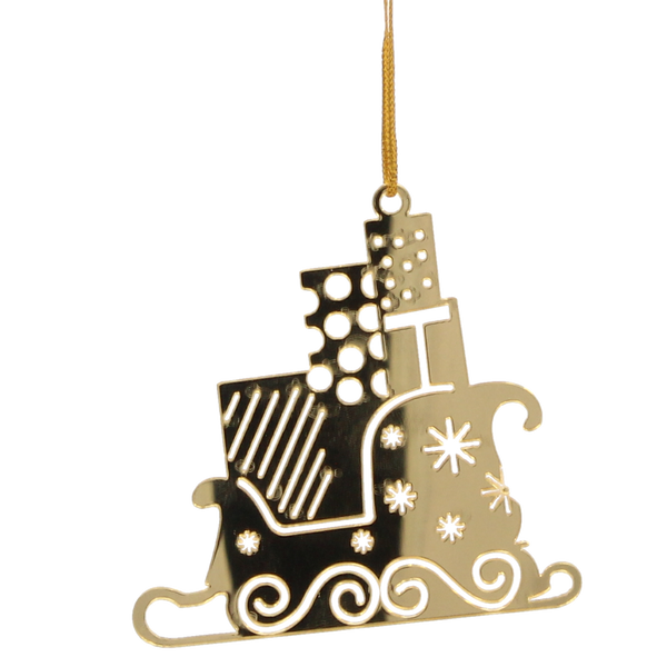 SET OF 3 CHRISTMAS TREE DECORATIONS - SANTA CLAUS'S GOLDEN SLEIGH 8 x 8 CM