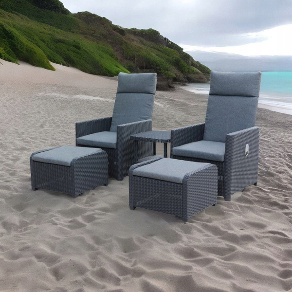 GARDEN FURNITURE SET - ANTHRACITE (2 RECLINING ARMCHAIRS, TABLE, 2 FOOTRESTS)
