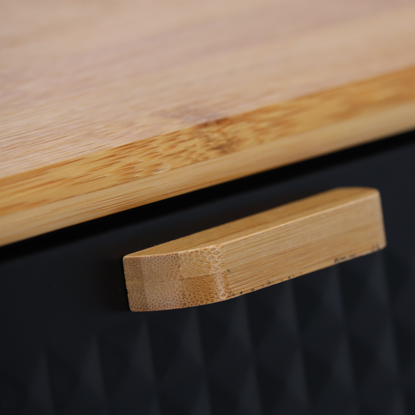 BREAD BOX HIBISCO - ENAMELED WITH BAMBOO LID 35,5 X 17 X 19,5 CM BLACK