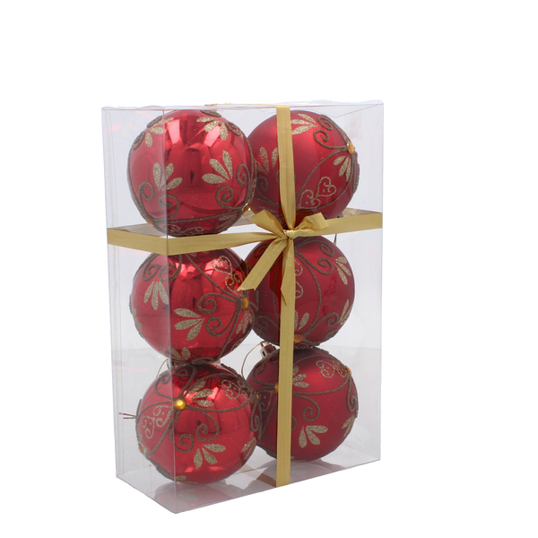 Set de 6 globuri roșii de Crăciun 8 cm mix modele *5836