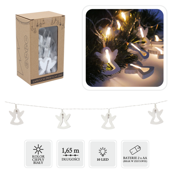 LED LIGHTS 10L BATTERY-POWERED WOODEN ANGELS WARM WHITE