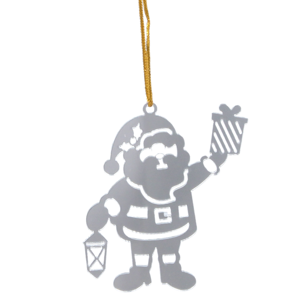 SET OF 3 CHRISTMAS TREE DECORATIONS - SILVER SANTA CLAUS 6 x 8 CM