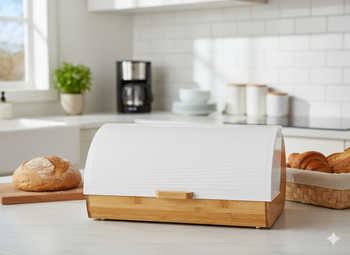 BREAD BOX ANISE - BAMBOO WITH METAL LID 38 x 28 x 18,5 CM WHITE