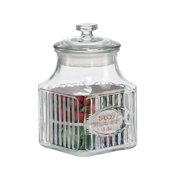 BORCAN CUBIC DIN STICLĂ 1,3L DECORAT CU capac din sticlă *0918