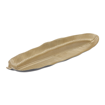 DEKORAČNÝ PODNOS 50 x 16 x 3,5 CM ZLATÝ ELLIPTICKÝ LIST bal=6ks *7830
