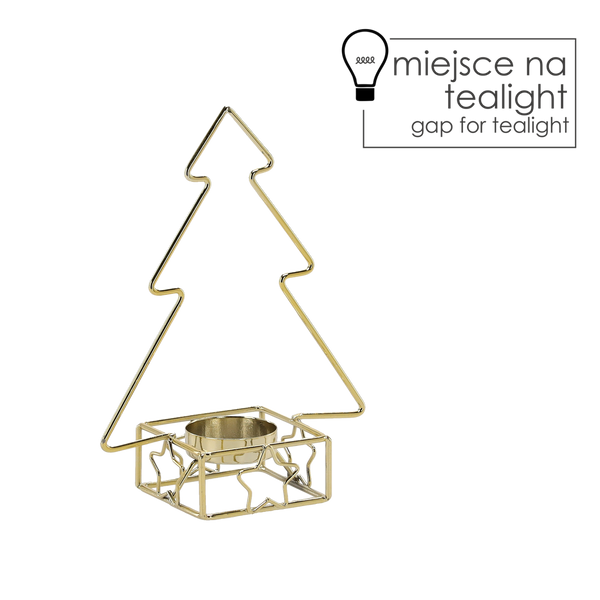 ZLATÝ METALOVÝ SVÍCNÍK NA TEALIGHT - STROMEČEK 13,3 x 7 x 17,8 CM balení=4 ks *5647