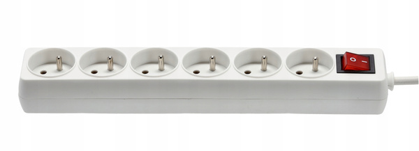EXTENSION CORD POWER STRIP WITH SWITCH 6 SOCKETS 3 M WHITE
