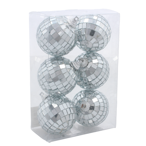 SET OF 6 MIRROR DECO BALLS SILVER 5 CM