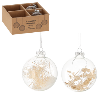 SET OF 4 CHRISTMAS TREE TRANSPARENT BAUBLES WITH A CLUSTER 8 CM