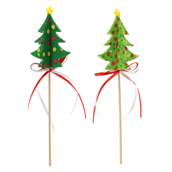 CHRISTMAS DECORATION TREE ON PICK 5.5 X 9 CM LIGHT GREEN/DARK GREEN pack=12pcs