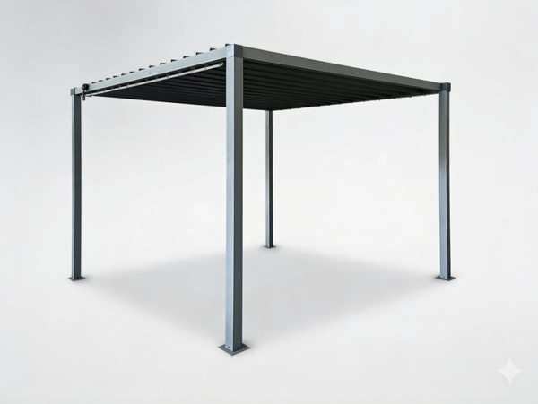 PERGOLA OGRODOWA ZE STALOWYM DACHEM 3 x 3 x 2,2 M SZARA