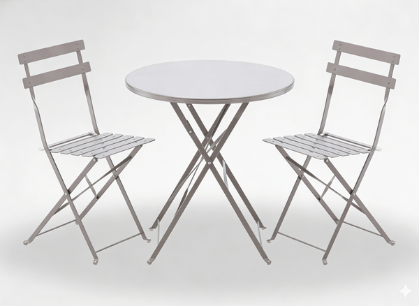 ZESTAW MEBLI OGRODOWYCH SZARY (STÓŁ OKRĄGŁY + 2 KRZESŁA)