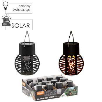 LAMPA SOLARNA FLAME 7 x 7 x 9 CM CZARNA CIEPŁY BIAŁY disp=12szt *4320