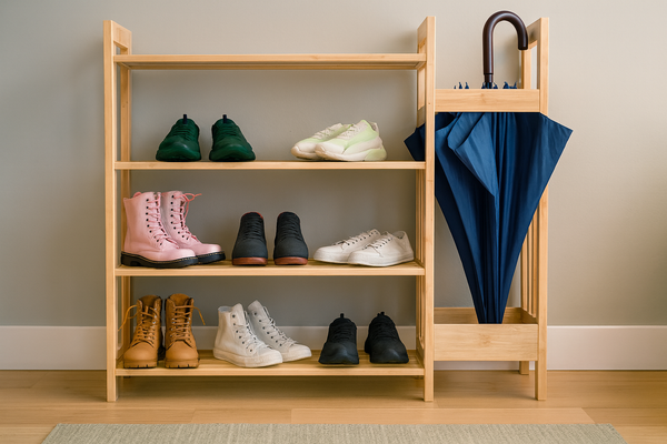 REGAŁ BAMBUSOWY 4-POZIOMOWY Z DODATKOWĄ PÓŁKĄ BOCZNĄ 73,5x28x66 CM *7001