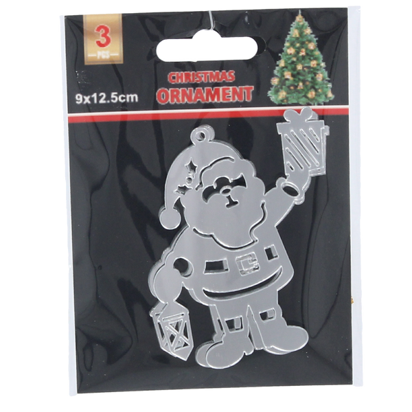 SADA 3 VIANOČNÝCH OZDOB - STRIEBORNÝ MIKULÁŠ 6 x 8 CM balenie=48ks *0825