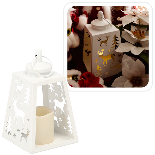 LANTERN LED METAL WHITE 12 x 21,5 CM - REINDEER