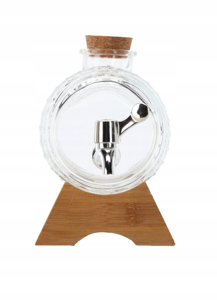 1L GLASS BRREL ON A WOODEN STAND