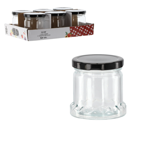 SKLENIČKA 160 ML S LISOVÁNÍM A ČERNÝM KOVOVÝM KRYTEM balení=6 ks *2479