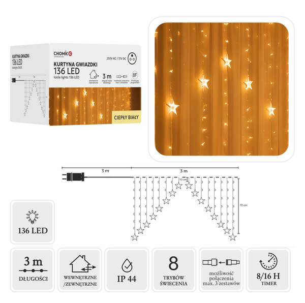 LED STAR LIGHTS 136L WARM WHITE