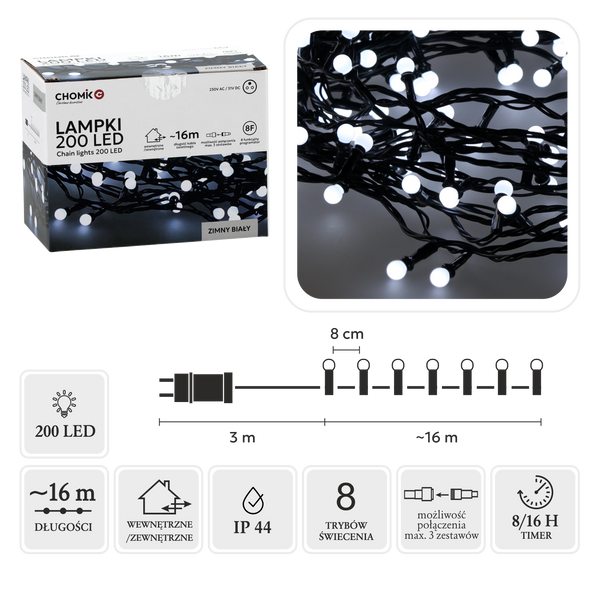 LED KULI 200L STUDENÁ BÍLÁ, DĚL. 3 + 16 M *0153