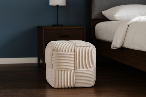 WOVEN CUBE POUF 40 X 40 X 40 CM WHITE