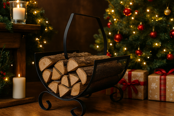 KOVOVÝ STOJAK NA DREVO S RUKOVÄŤOU 38X33X38CM