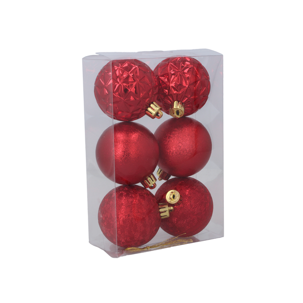 SET OF 6 BAUBLES 6 CM RED/GOLD/SILVER
