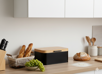 BREAD BOX LAURO - METAL WITH BAMBOO LID BLACK