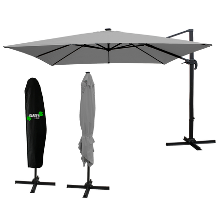 GARDEN UMBRELLA "ROMA" 3 X 4 M GRAY WITH COVER