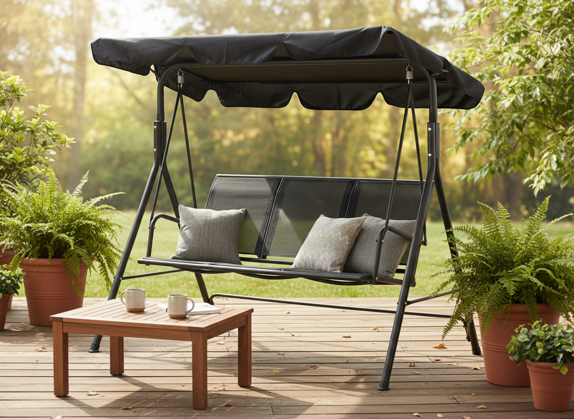 HUŚTAWKA OGRODOWA Z TEXTILENE 170 x 110 x 153 cm CZARNA pol_pl_HUSTAWKA-OGRODOWA-Z-TEXTILENE-170-x-110-x-153-cm-CZARNA-319_8