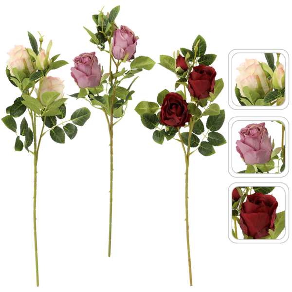 ARTIFICIAL FLOWER - 3 ROSES 66 CM MIX COLORS