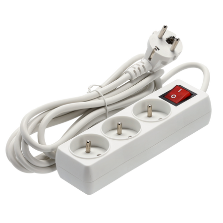 EXTENSION CORD POWER STRIP WITH SWITCH 3 SOCKETS 3M WHITE