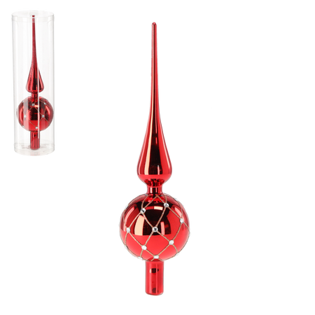 TREE TOPPER - RED 30 CM WITH SILVER PATTERN