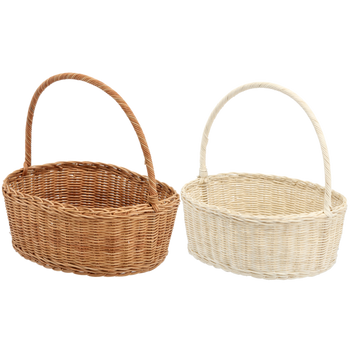 RATTAN BASKET 34 x 26 x 12.5/32 CM WITH HANDLE - WHITE / BROWN