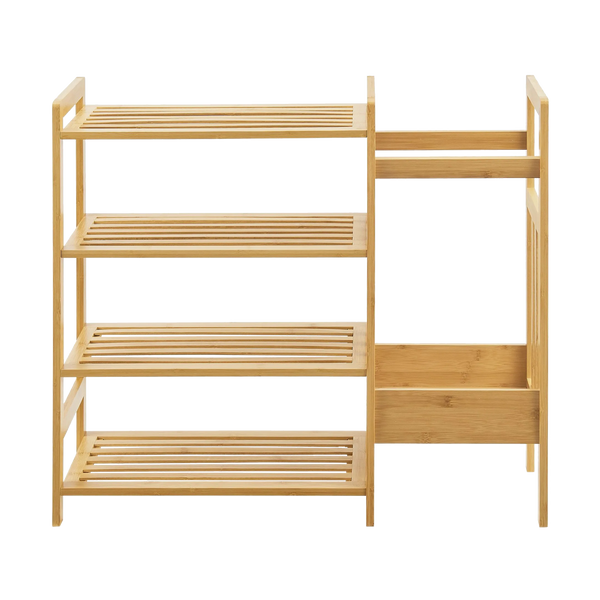 REGAŁ BAMBUSOWY 4-POZIOMOWY Z DODATKOWĄ PÓŁKĄ BOCZNĄ 73,5x28x66 CM *7001