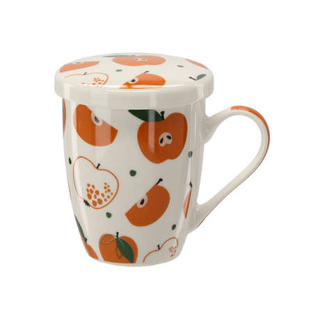 KUBEK PORCELANOWY Z ZAPARZACZEM I POKRYWKĄ 340 ML MIX OWOCOWYCH WZORÓW *1896